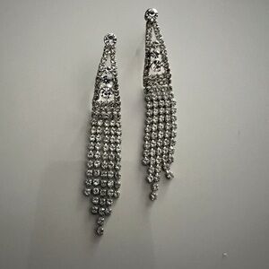 Vintage Rhinestone Silver Dangle Earrings
